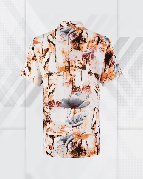 The Abstract Canvas Fall-Toned Floral Printed Short-Sleeve Shirt