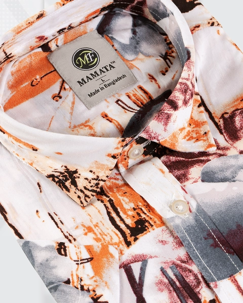 The Abstract Canvas Fall-Toned Floral Printed Short-Sleeve Shirt