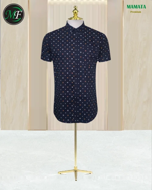 A stylish and comfortable men's short sleeve shirt, featuring a distinctive pattern, ready for purchase.