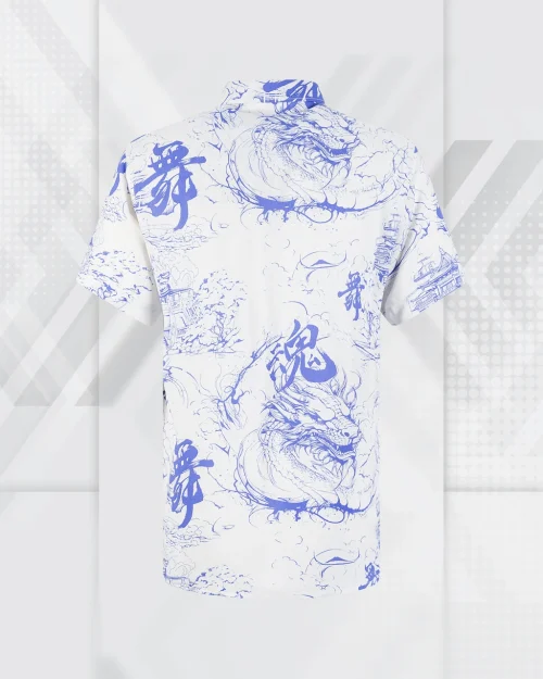 Hawaiian-Style Detailed Blue Ink Short Sleeve Resort Wear
