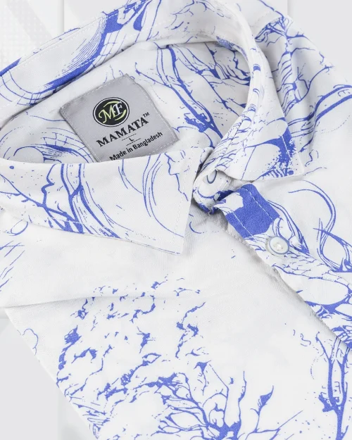 Hawaiian-Style Detailed Blue Ink Short Sleeve Resort Wear