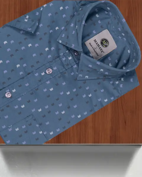 Men's blue short-sleeve button-up shirt - Image 2