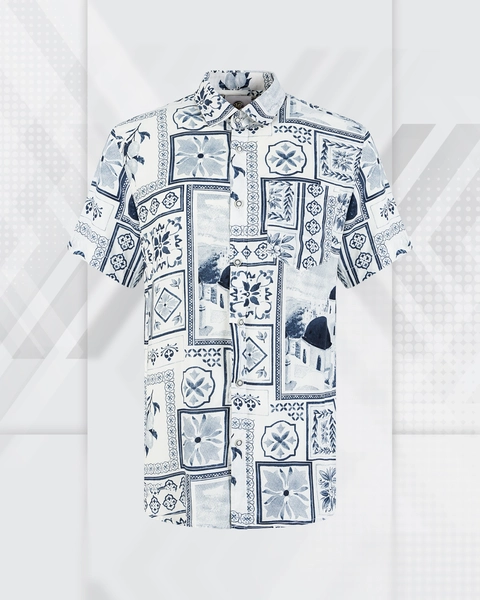 The Mediterranean Mosaic Patchwork Tile Print Men's Short Sleeve Shirt