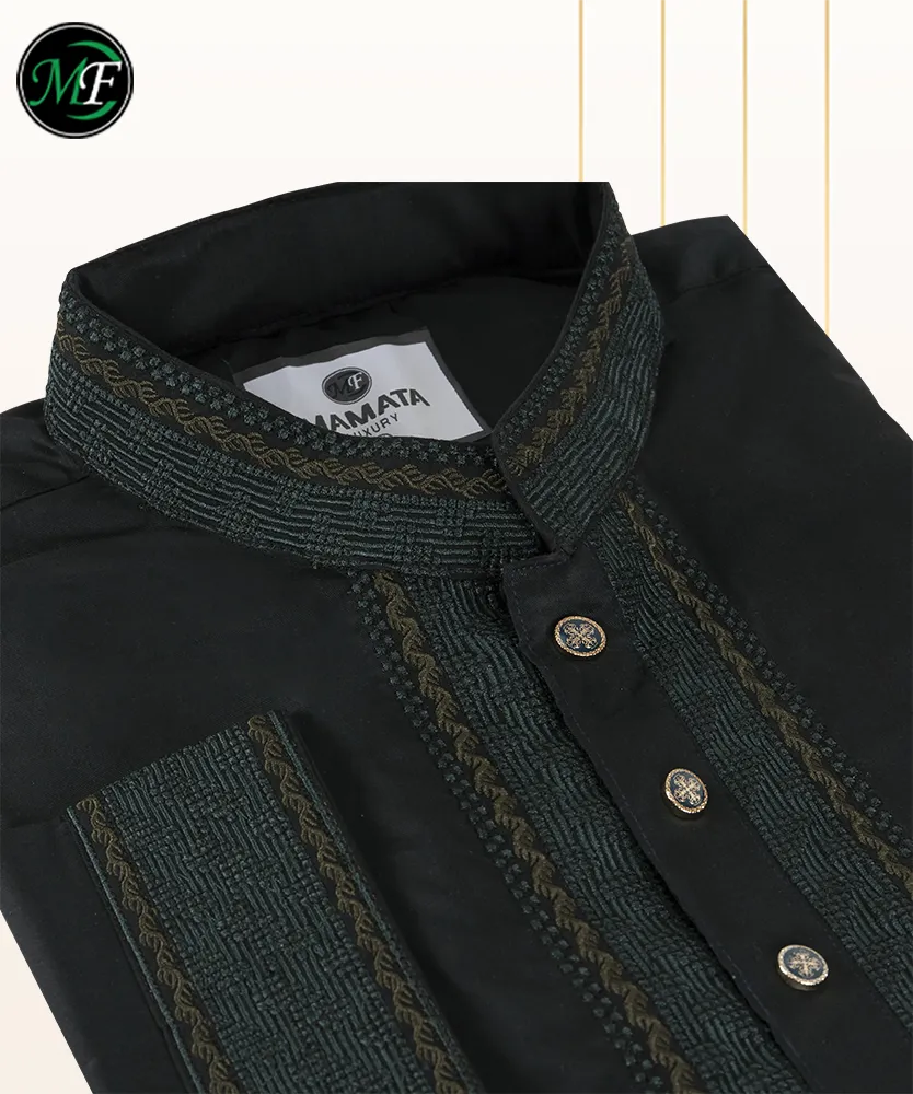 The Formal Contrast: Black Embroidered Toray Panjabi with White Pajama