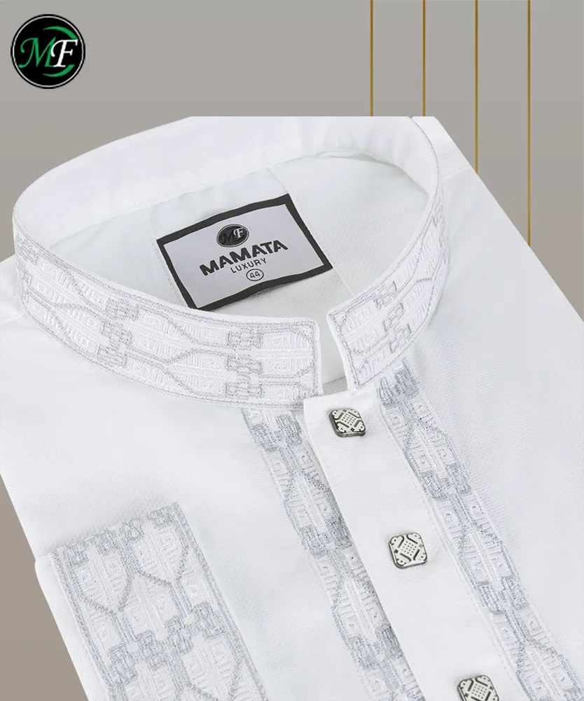 The Subtle Statement: White Cotton Panjabi & Pajama with Light-Gray Embroidery